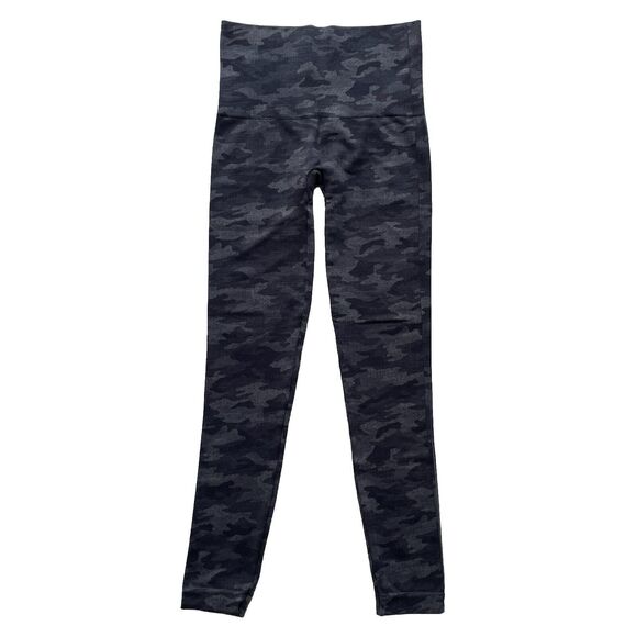 Spanx Look At Me Now Seamless Leggings High Waist Stretch Black Gray Camo Size M - Picture 3 of 7